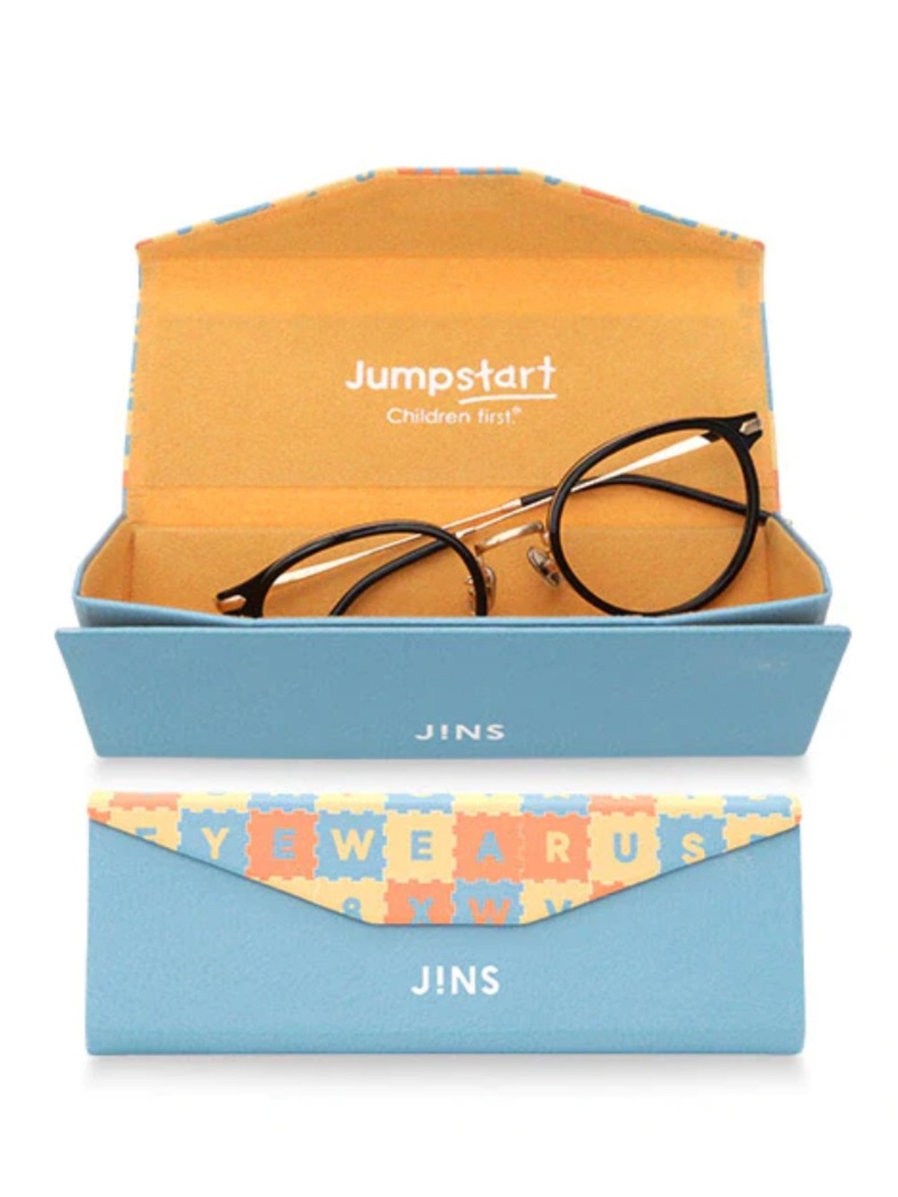 JINS Foldable Eyeglasses Case Blue Yellow Orange